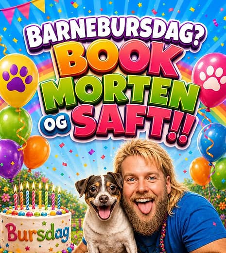 Barnebursdag med Morten og Saft — book bursdagsshow